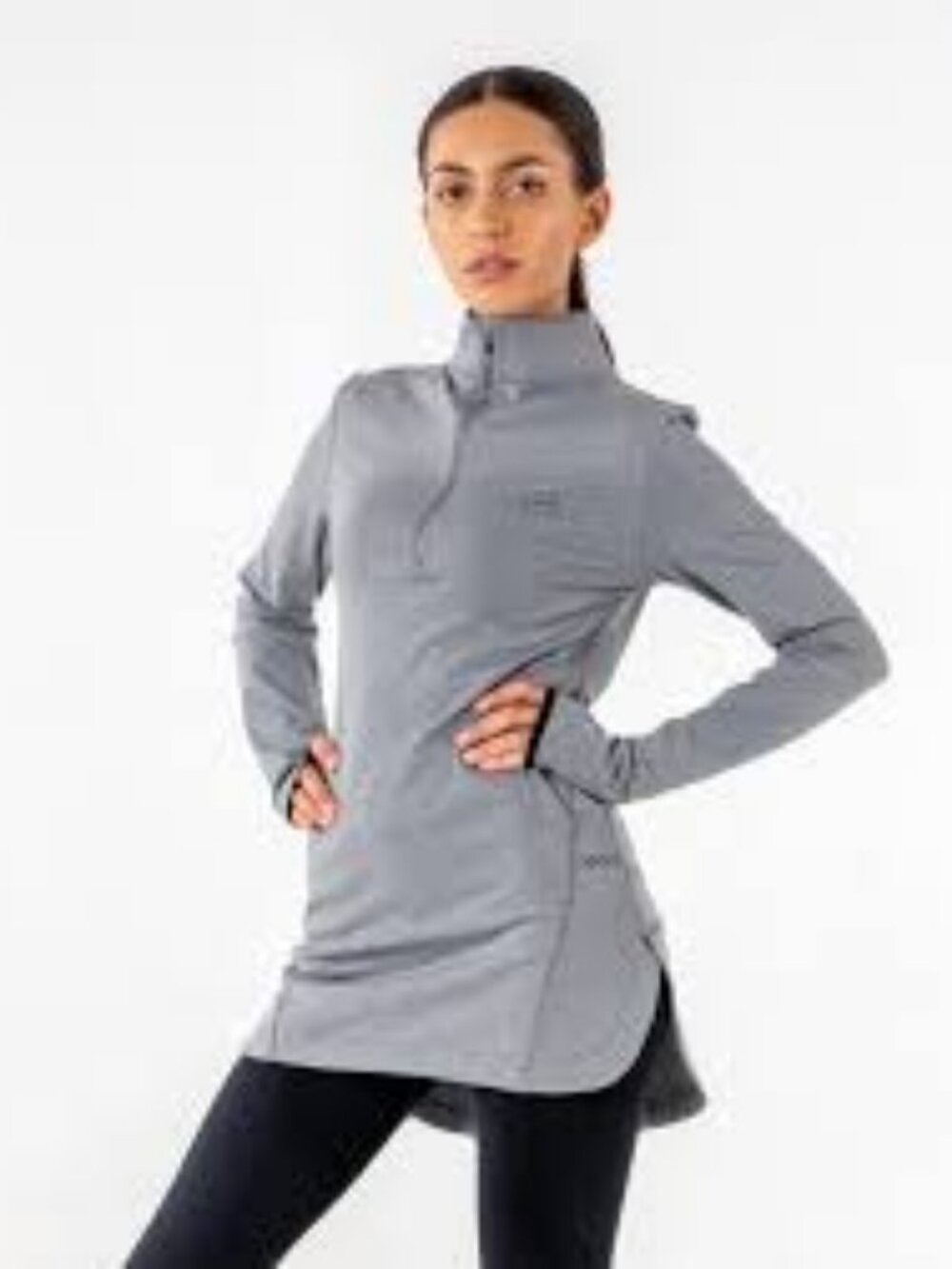Veil Spark Gray Long Sleeve Half-Zip Running Tunic Top, Small